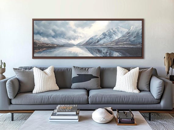 Iceland Mountain Lake Panoramic Canvas Print: Moody Minimalist Landscape Wall Art