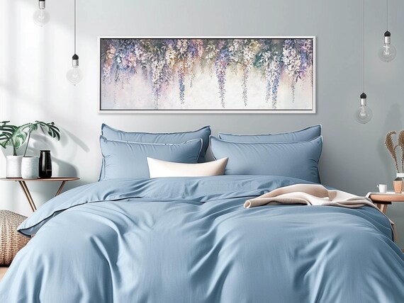 Wisteria Large Wall Art - Pastel Shades Floral Canvas Print for Above Bed Décor, Nature-Inspired Aesthetic Wall Art Botanical Print