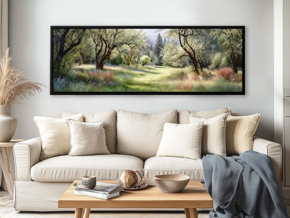 3D Forest Diorama Canvas – Layered Fantasy Nature Scene with Trees and Light, Extra Wide Woodland Wall Art, Magical Green Landscape Print