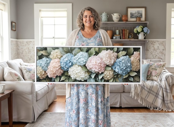 Hydrangeas Canvas Wall Art: Impressionist Floral Painting, Botanical Decor