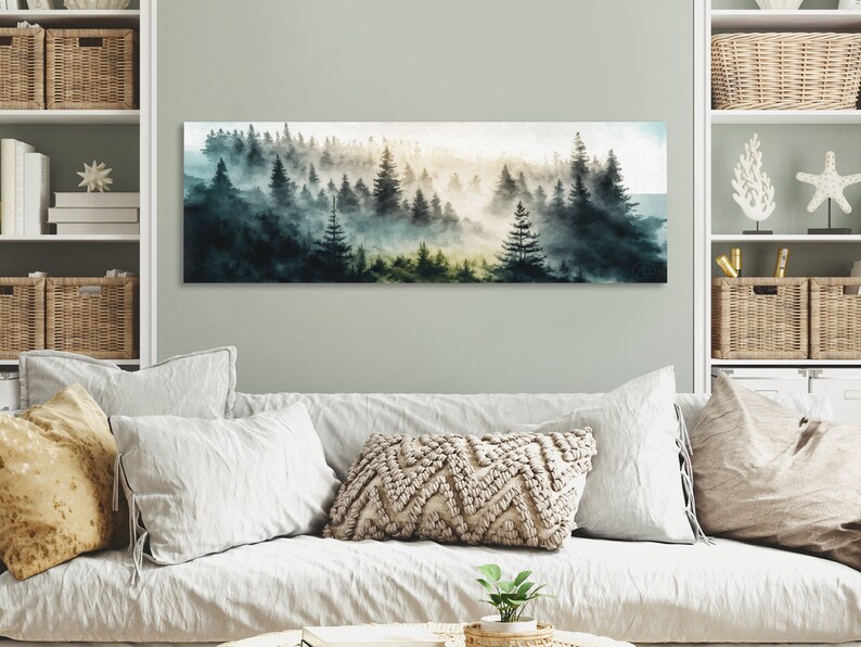 Foggy Mountain Forest Wall Art Oil Landscape Painting on Etsy