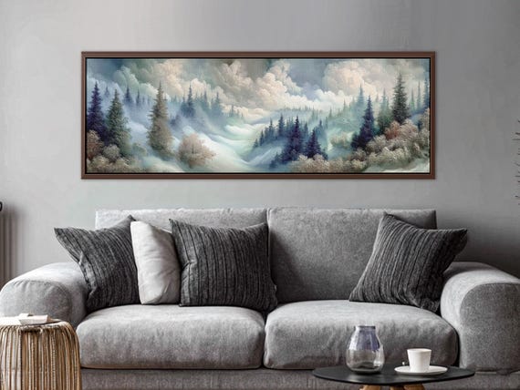 Foggy Forest Wall Art Print on Panoramic Canvas – Dark Moody Forest Decor, Extra Large Canvas for Living Room or Bedroom Nature Home Decor