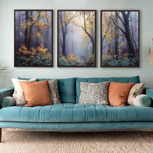 Forest Wall Art Set of 3 - Large Framed Canvas Triptych Wall Art, Moody Art, Modern Rustic Wall Art Decor Nature Landscape Art Prints