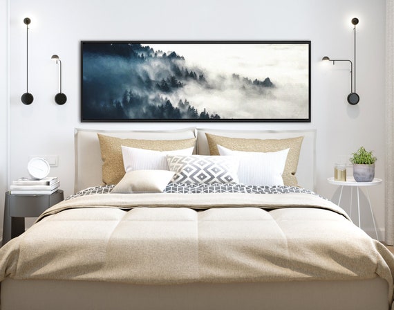 Foggy Forest Mountain Best Selling Item - Ready To Hang Large Panoramic Wrapped Canvas Wall Art Print with or without Floating Frame