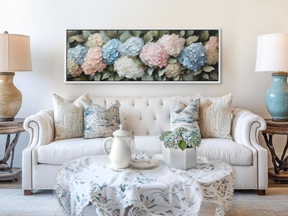 Impressionist Painting Hydrangeas Wall Art Ultra Realistic Flowers - Romantic Style Canvas Wall Art Impression 3d Room Decor Aesthetic