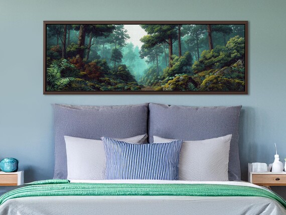 Old Mossy Forest Path Wall Art, Impression 3D Landscape - Large Panoramic Canvas Art Print Lord of the Rings Green Forest Painting Print