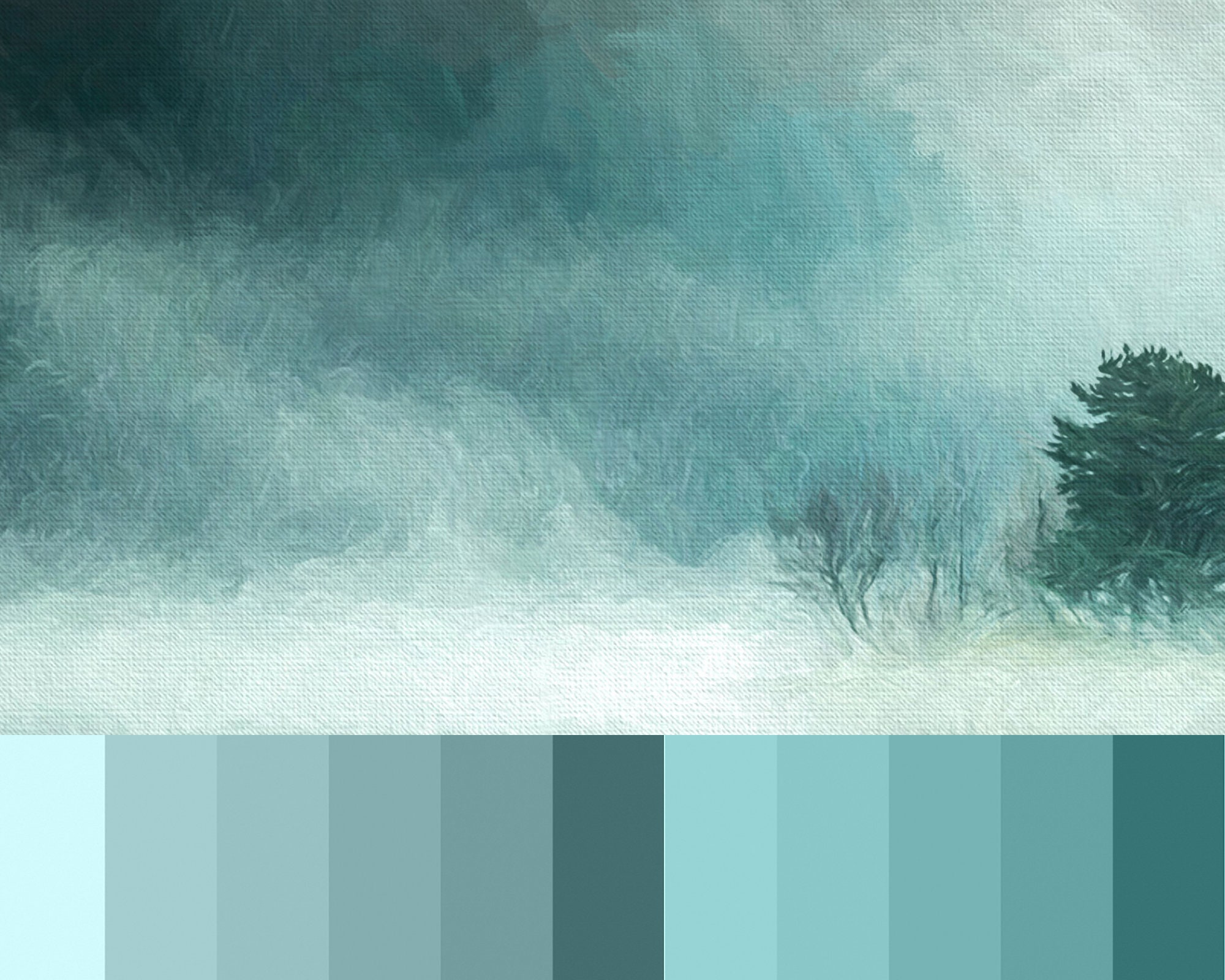 Storm, Teal Landscape, Oil Painting On Canvas Ready To Hang Large