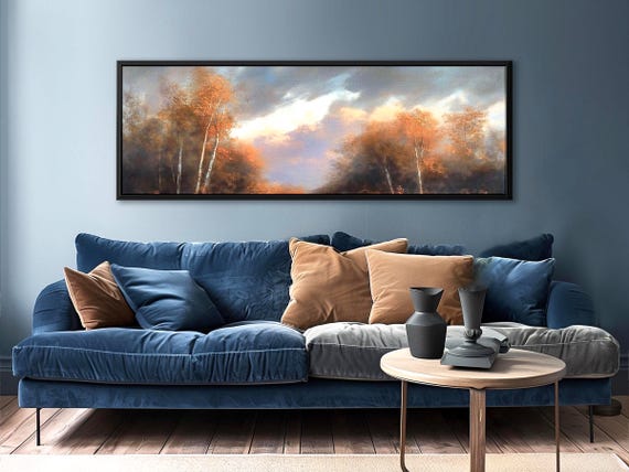Birch Tree Wall Art – Large Canvas Print, Moody Nature Decor, Framed Forest Art, Autumn Landscape, One of a Kind Housewarming Gift