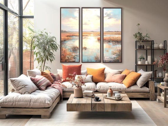 Coastal Sunrise Canvas Print Set: Vertical Triptych Wall Art