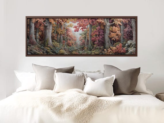 Autumn Forest Path Wall Art – Panoramic Landscape Canvas Print with Frame Option