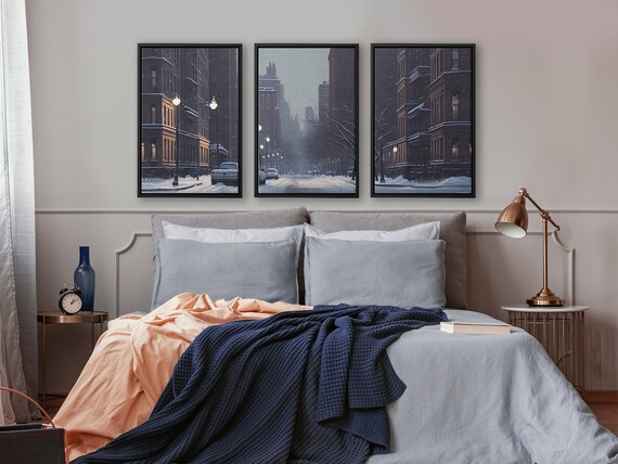 Vintage Style New York City Triptych Set - Large Wall Art for Aesthetic Room Decor. Set of 3