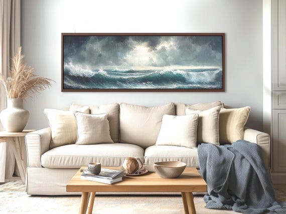 Navy Blue Ocean Waves Canvas Print: Extra Large Coastal Wall Art