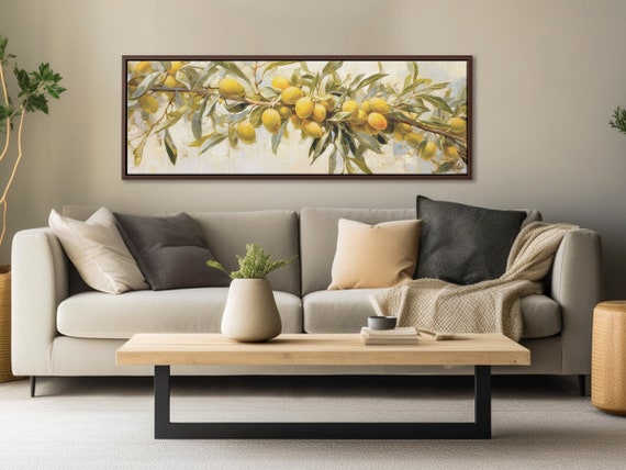 Olive Tree Branches Botanical Wall Art, Oil Painting On Canvas By Mela - Large Panoramic Canvas Wall Art Prints With/Without Floating Frames