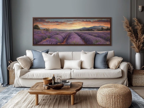 Lavender Field Landscape Canvas - French Countryside Sunset Wall Art