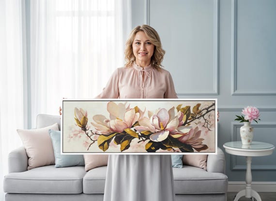Magnolia Tree Branch Canvas Print: Japanese Art, Vintage Floral, Elegant Decor