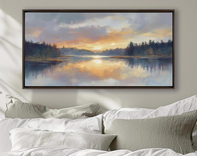 Sunrise Lake Canvas Print: Extra Large Framed Landscape Wall Art