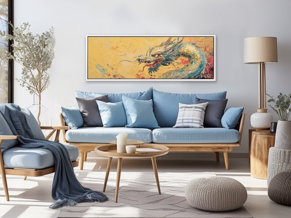 Dragon Oil Painting: Extra Large Modern Wall Art. Spiritual, Magic Gift for Him Or For Chinese New Year. Canvas Print, Colorful Wall Art.