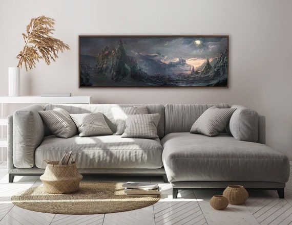 Mountain Wall Art, Oil Landscape Painting On Canvas - Ready To Hang Large Panoramic Canvas Wall Art Prints With And Without Floating Frames.