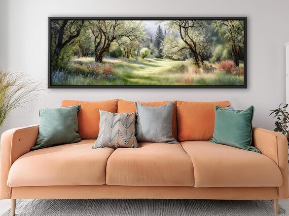 3D Forest Diorama Canvas – Layered Fantasy Nature Scene with Trees and Light, Extra Wide Woodland Wall Art, Magical Green Landscape Print