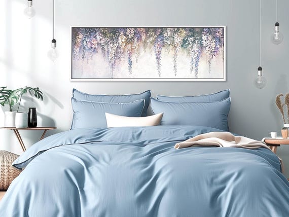 Wisteria Large Wall Art - Pastel Shades Floral Canvas Print for Above Bed Decor, Nature-Inspired Aesthetic Wall Art Botanical Print