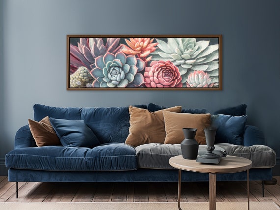 Succulents Harmony - Colorful Botanical Canvas Print, Panoramic Home Decor, Floral Wall Art