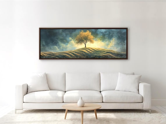 Amber Tree on Hill – Moody Panoramic Canvas Print