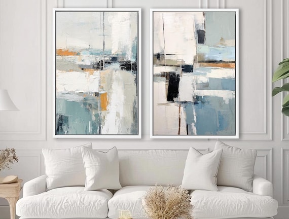 Abstract Painting Set of 2, Framed Wall Art, Extra Large Canvas Wall Art, Above Couch Art, Modern Room Decor, Fine Art Prints, New Home Gift