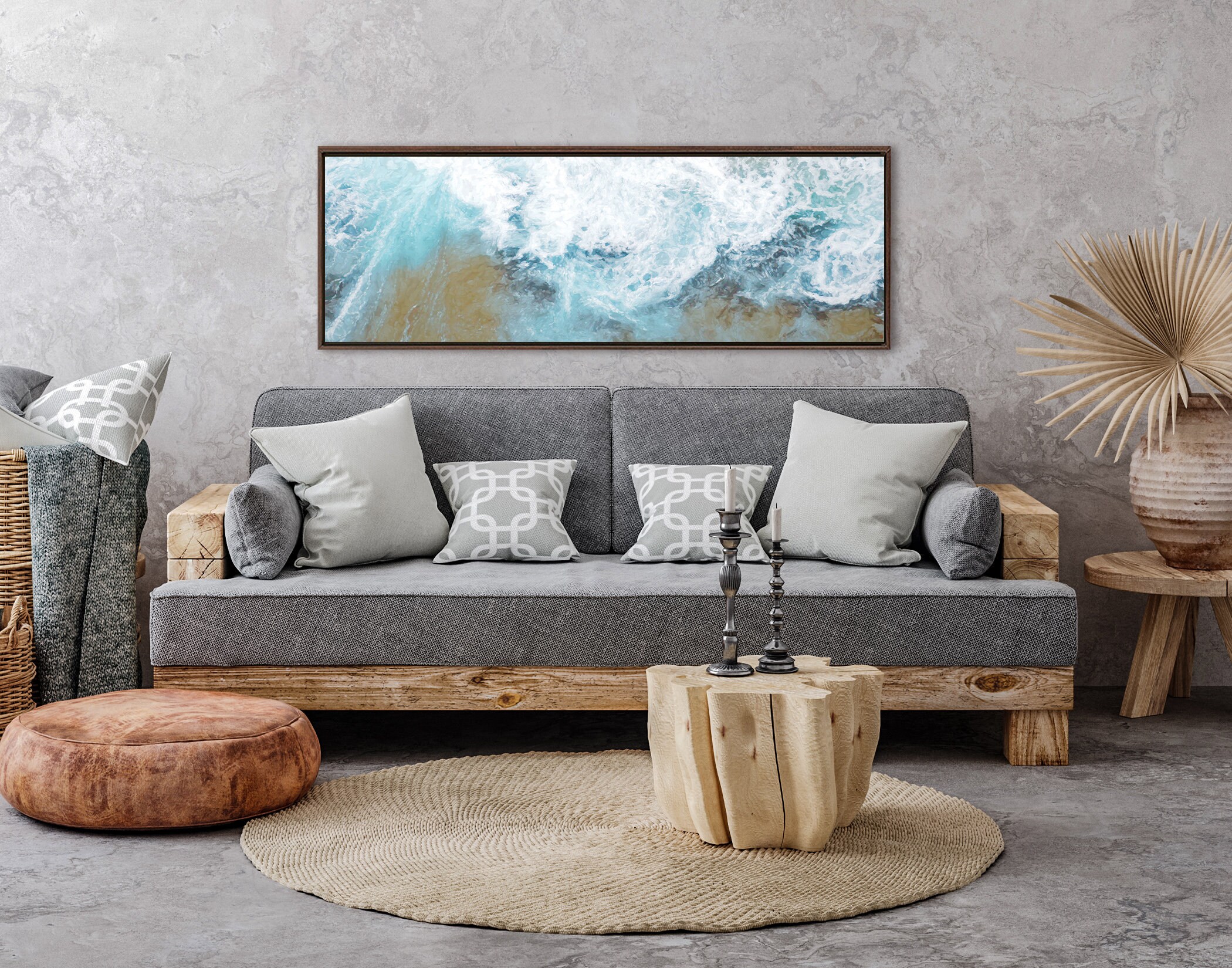 Wave, Oil Contemporary Coastal Wall Art Ready To Hang Large Panoramic