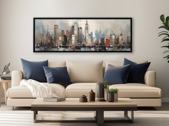 Abstract Style New York Wall Art, Oil Painting On Canvas By Mela - Large Gallery Wrapped Canvas Wall Art Prints With/Without Floating Frames