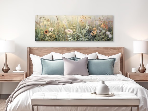 Floral Meadow Panoramic Canvas – Large Ready to Hang Wall Art Print