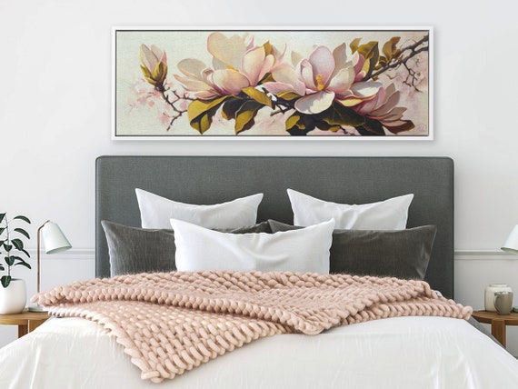 Magnolia – Large Wall Art, Long Narrow Wall Art, Japanese Art Aesthetic Room Decor, Vintage Floral Print, Victorian Decor, Ethereal elegance