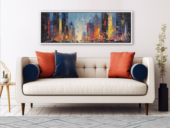 Abstract Style New York Wall Art, Oil Painting On Canvas By Mela - Large Gallery Wrapped Canvas Wall Art Prints With/Without Floating Frames