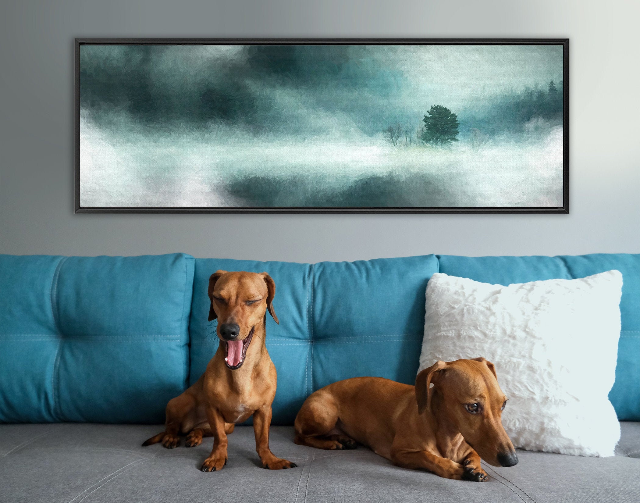 Storm, Teal Landscape, Oil Painting On Canvas Ready To Hang Large