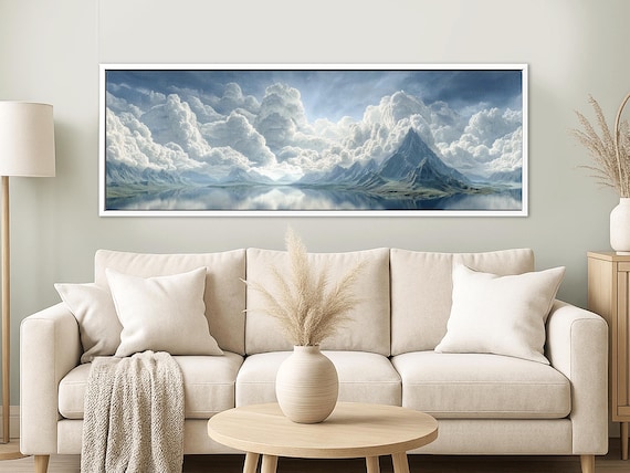Blue Mountain Lake Panoramic Canvas Print: Large Framed Wall Art