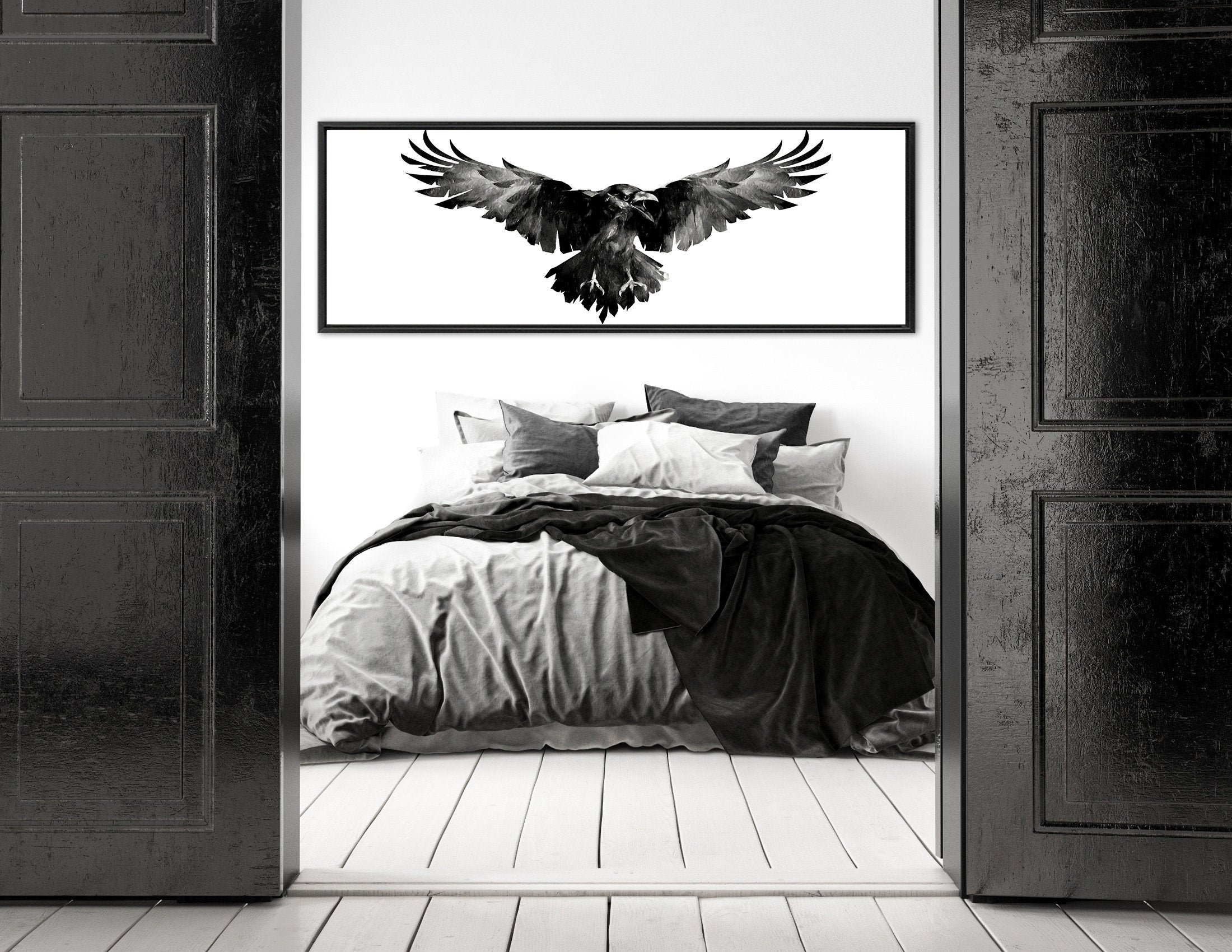 Raven In Flight Edgar Allan Poe Gothic Art Printed Canvas Picture