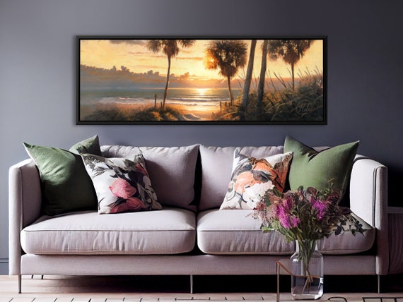 Palm Beach Sunrise Landscape, Oil Painting On Canvas by Mela - Large Gallery Wrapped Canvas Wall Art Prints With Or Without Floating Frames