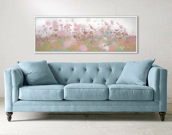 Floral Meadow Wall Art, Oil Landscape Painting On Canvas - Ready To Hang Large Wrapped Canvas Wall Art Prints With Or Without Floating Frame