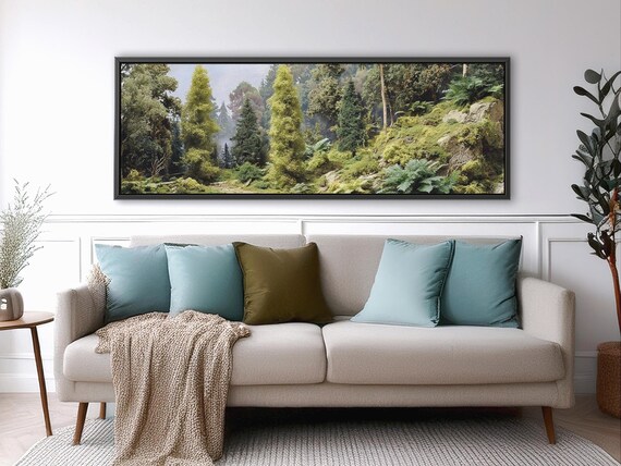 Old Mossy Forest Path Wall Art, Landscape by Mela - Large Panoramic Canvas Art Print, 3d Wall Art, Pine Tree Forest Print