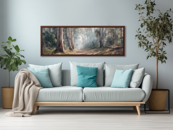 Large Panoramic Wall Art - Cottagecore Eucalyptus Forest Painting Print - Moody Framed Wall Art Print, Nature Housewarming Gift Wall Art