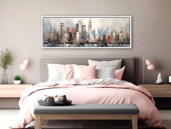 Abstract New York City Canvas – Modern Skyline Panoramic Wall Art Print