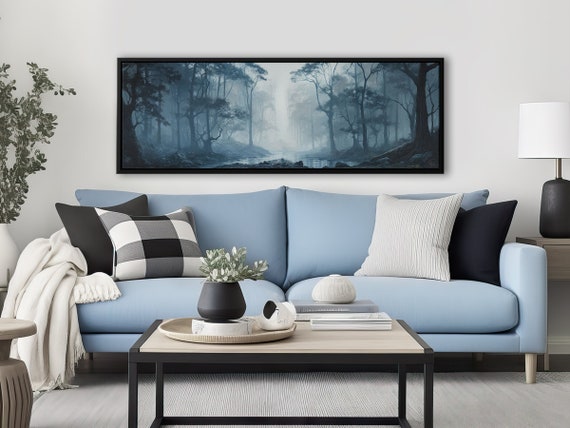 Unique Foggy Forest Wall Art, Oil Landscape Painting On Canvas by Mela - Large Panoramic Canvas Wall Art Prints With/Without Floating Frames