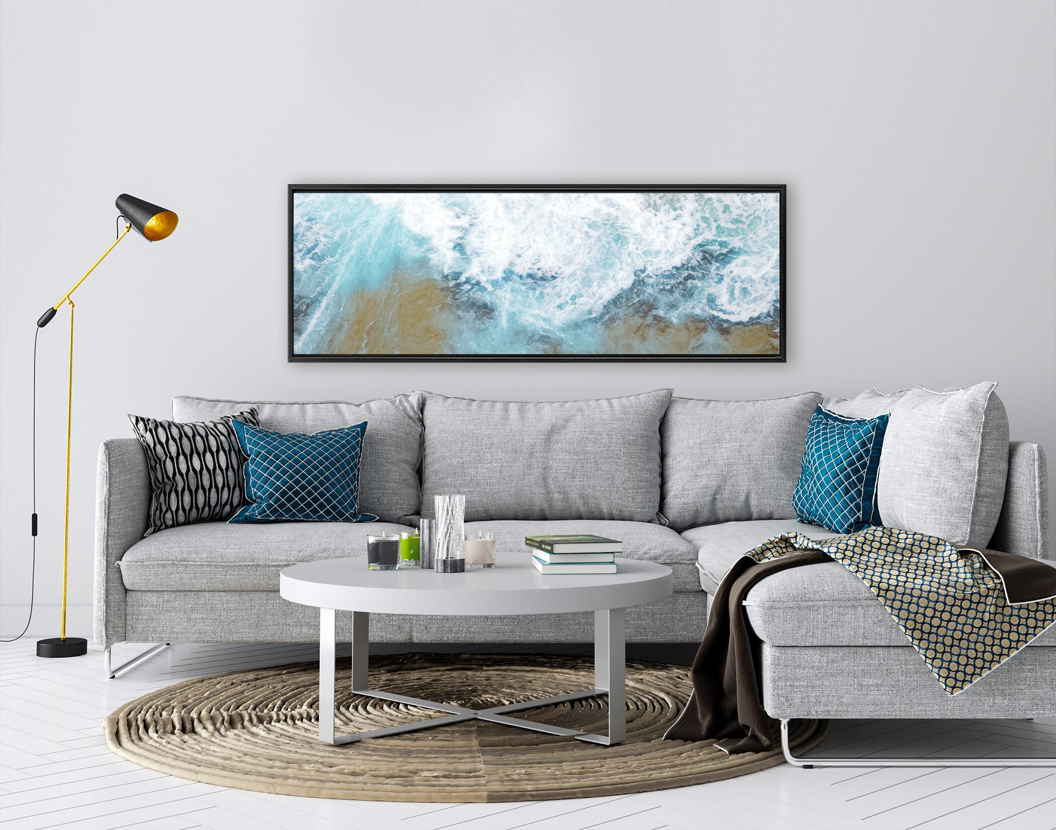 Wave, Oil Contemporary Coastal Wall Art Ready To Hang Large Panoramic