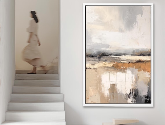 Abstract Wall Art – Extra Large Canvas, Trendy Wall Art, Minimalist Boho, Japandi Print, Neutral Beige and White Art, Wabi Sabi Abstraction