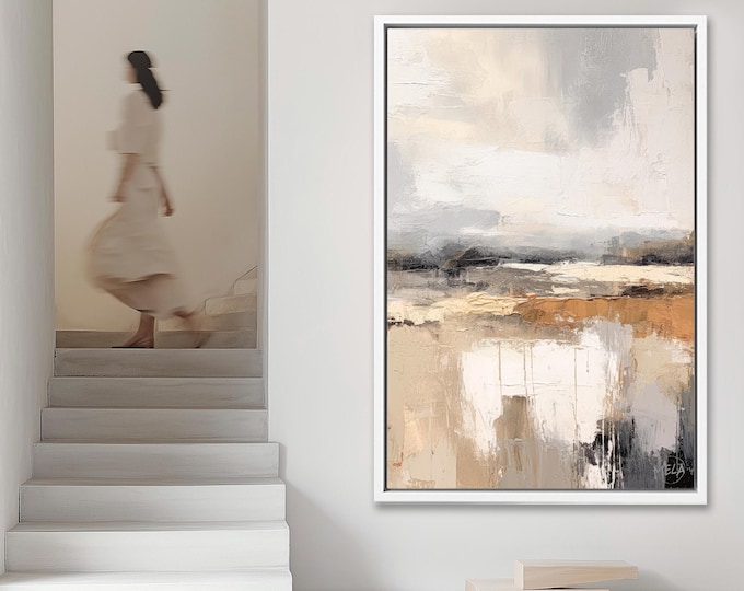 Abstract Canvas Wall Art – Neutral Beige and White Minimalist Japandi Print