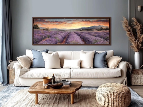 Lavender Field Sunset Canvas Print: Large French Countryside Decor