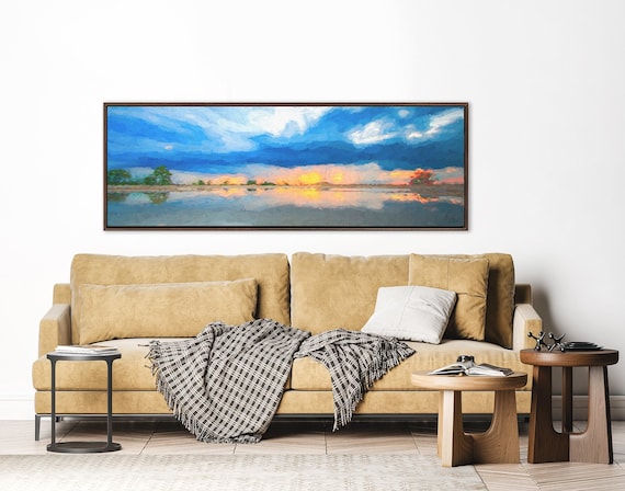 Sunrise , Oil Landscape Painting On Canvas - Ready To Hang Large Gallery Wrap Canvas Wall Art Prints With Or Without External Floater Frames