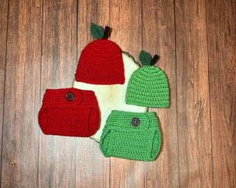 Newborn apple outfit crochet apple hat apple picking baby girl outfit baby apple outfit baby shower gift newborn photo prop ready to ship