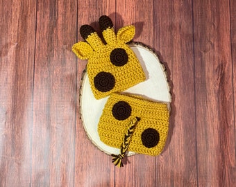 Handmade Crochet Baby Giraffe Outfit: Newborn Photo Prop