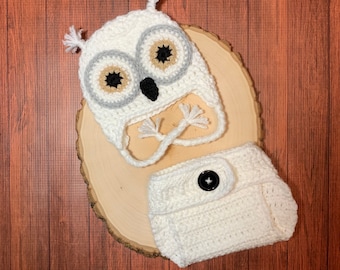 Newborn owl outfit crochet owl hat baby owl outfit baby girl outfit baby shower gift newborn photo prop ready to ship