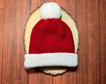 Santa hat knitted Santa hat baby Christmas hat newborn Santa hat newborn photo prop baby shower gift ready to ship